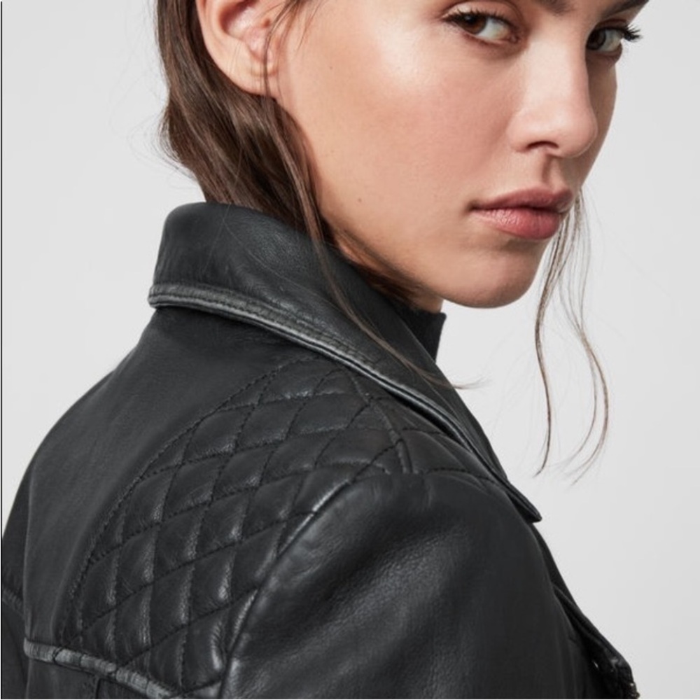 All Saints Moto Women's Black Quilted Leather Jacket size 8